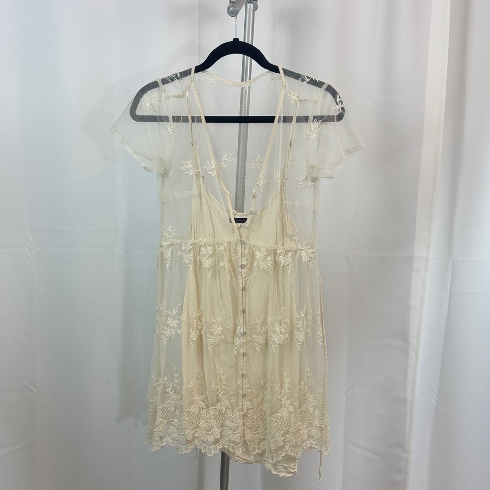 Abercrombie & Fitch Ivory Sheer Button-Up Blouse
